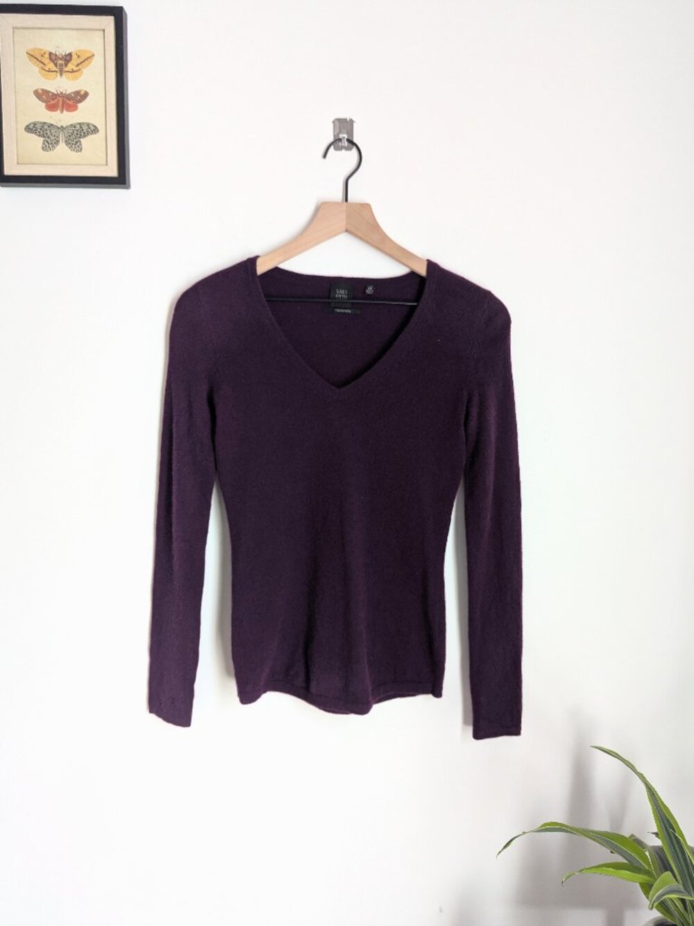 Saks Fifth Avenue Cashmere V-neck Sweater Women's Plum Size XS